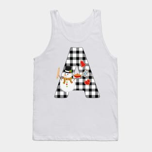 BW Buffalo Checks Pattern Monogram A | Snowman Tank Top